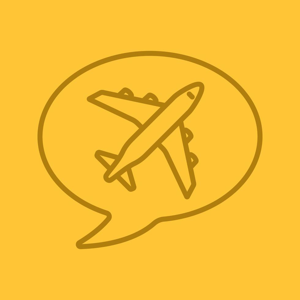 Talk about vacation color linear icon. Chat box with airplane inside. Thin line outline symbols on color background. Vector illustration