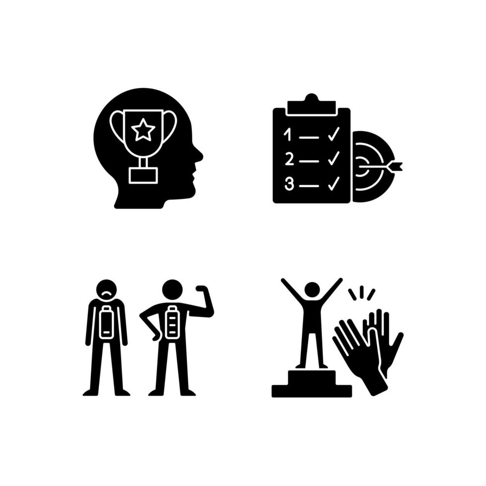 Intrinsic motivation black glyph icons set on white space vector