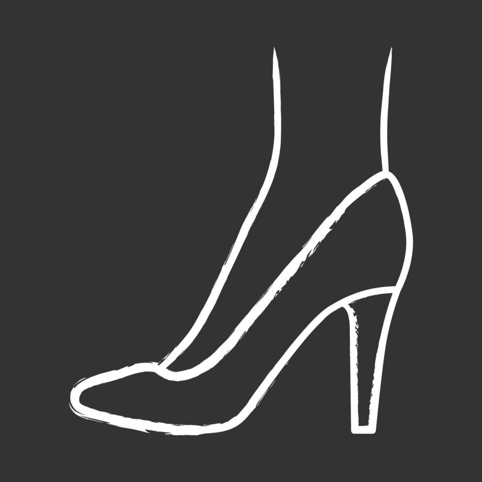 Stiletto shoes chalk icon. Woman stylish formal footwear design. Female casual stacked high heels, luxury modern pumps. Chic clothing accessory. Isolated vector chalkboard illustration