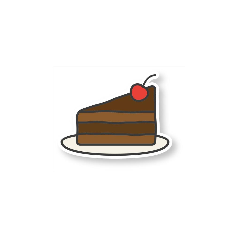 Cake on plate with cherry patch vector