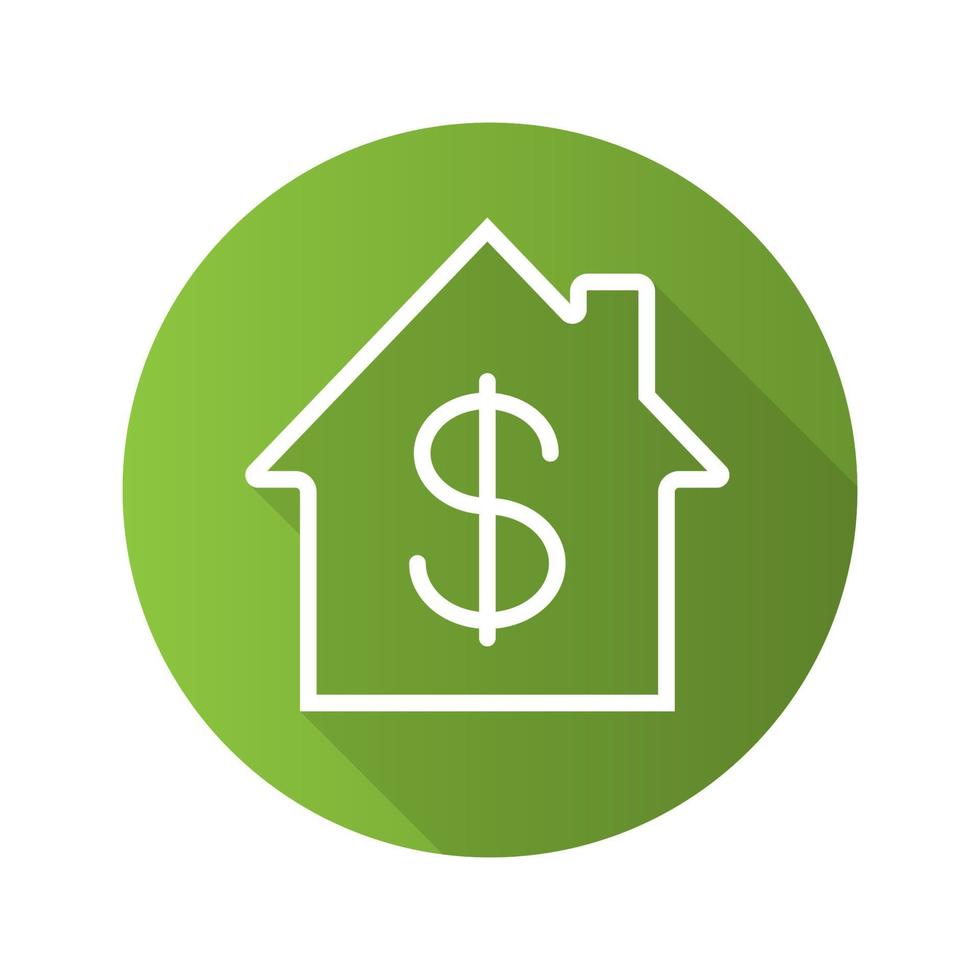 Property purchase flat linear long shadow icon. Real estate market. Home with dollar sign inside. House for sale. Vector outline symbol