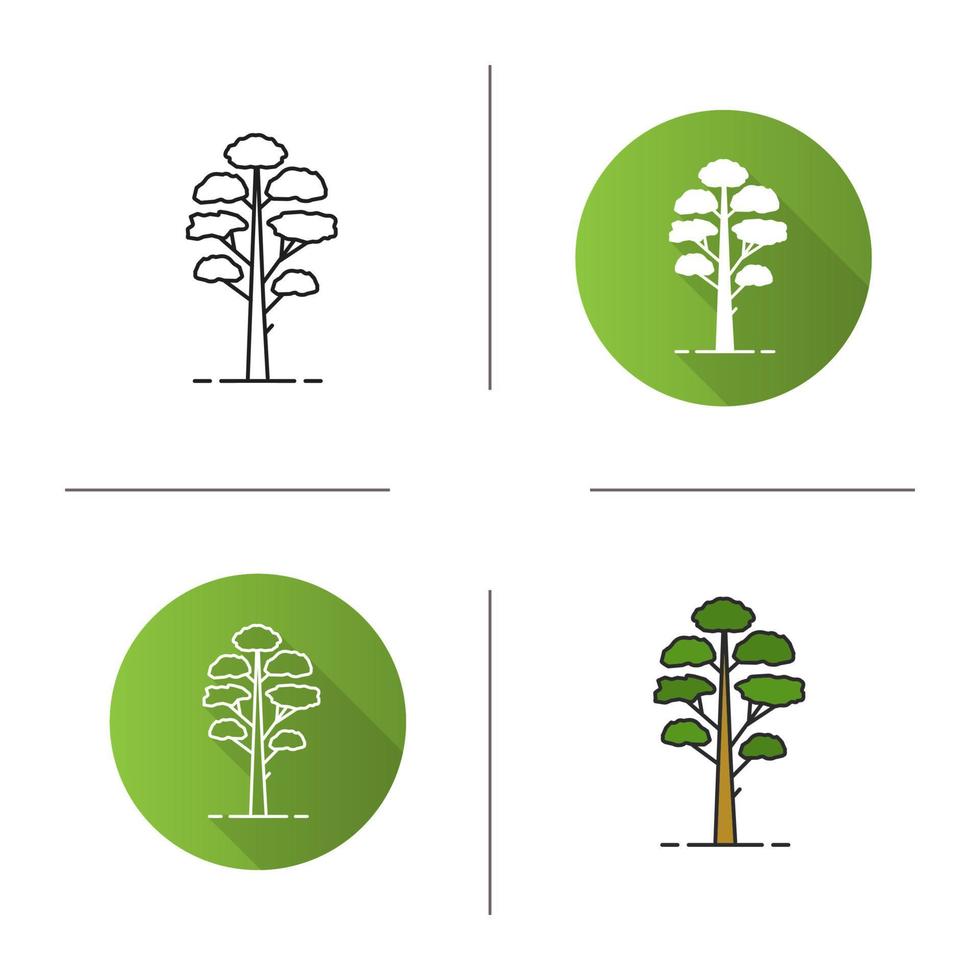 Pine tree icon. Flat design, linear and color styles. Isolated vector illustrations