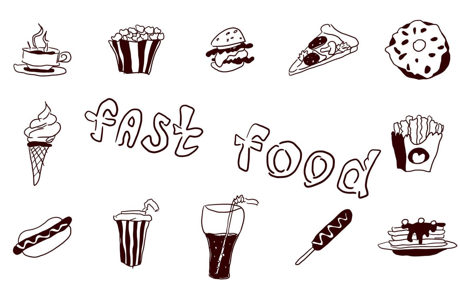 fast food large collection of doodles food vector