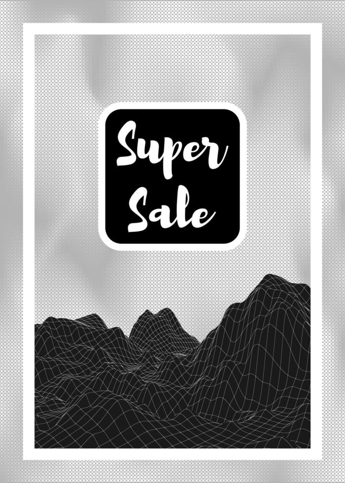 Black mesh mountains on a gray background vector