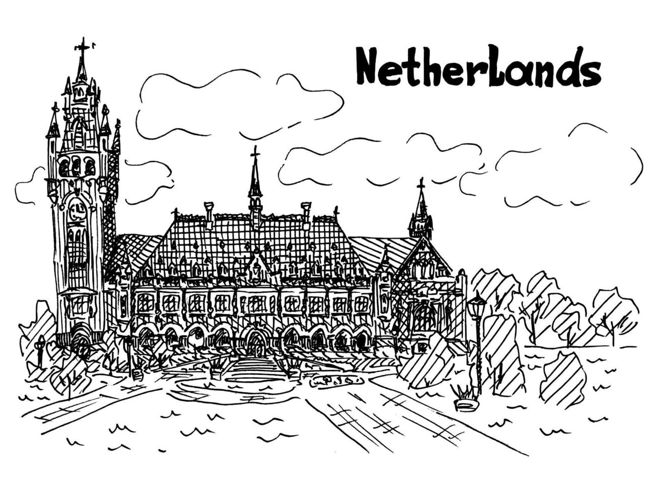 netherlands black and white card sketch style vector