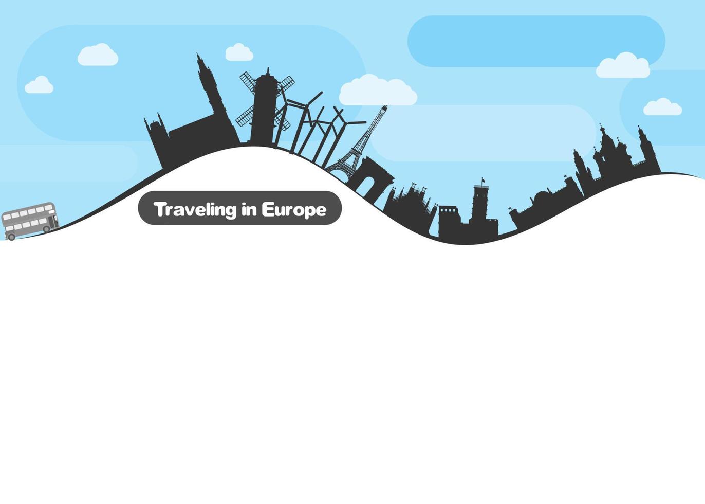 travel across Europe from London to Russia. flat vector