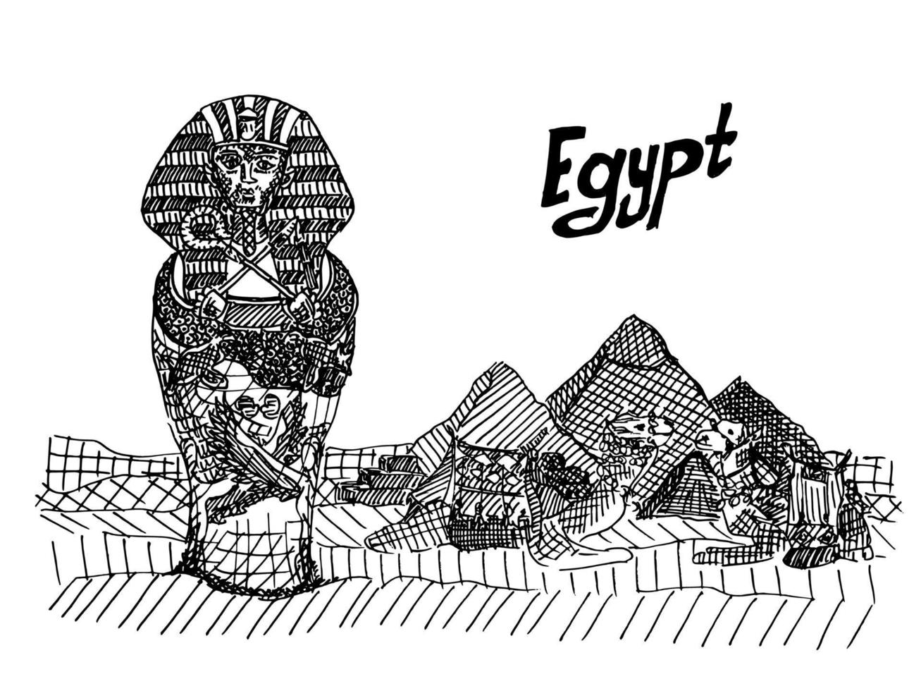 postal con el sarcófago del faraón y las pirámides vector