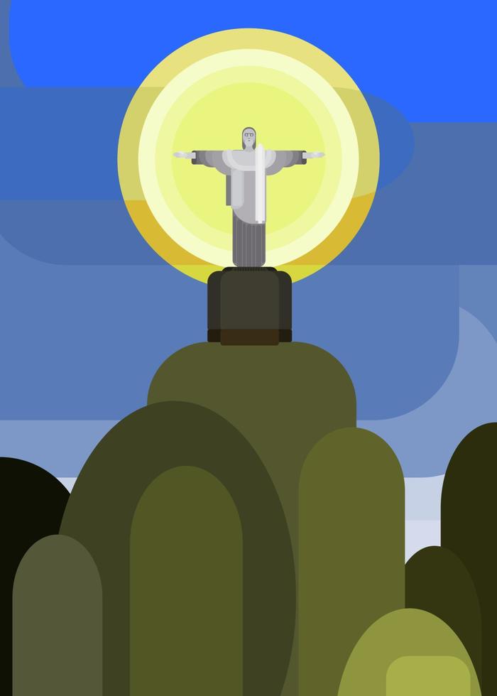 estatua de cristo río brasil en la montaña. vector