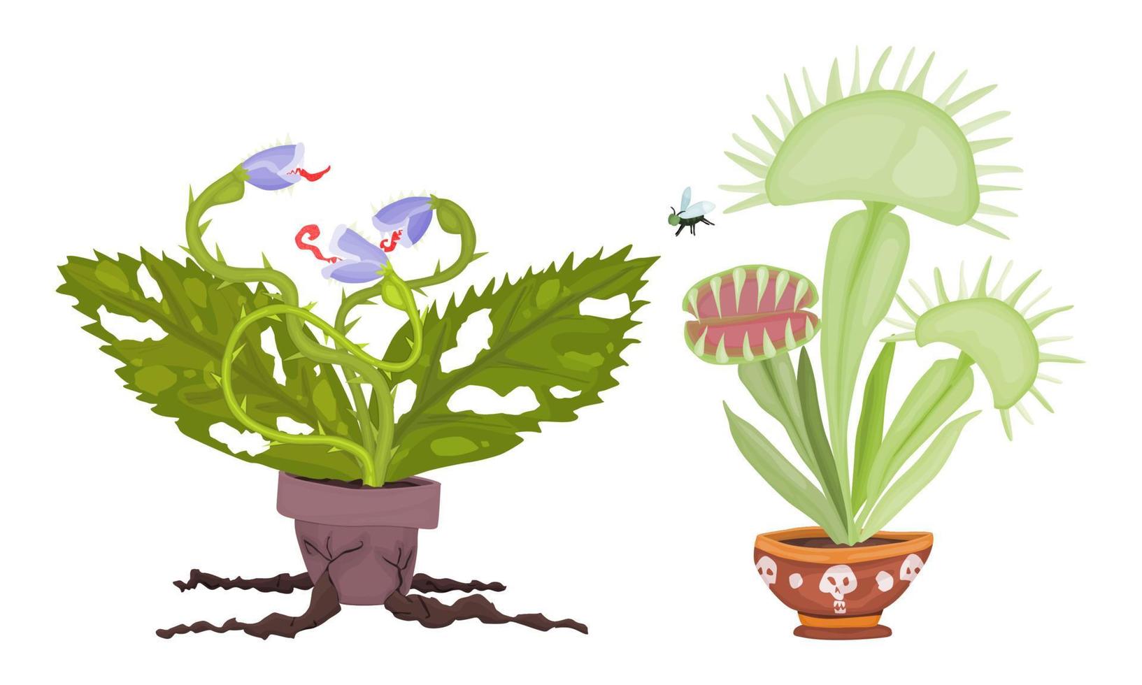 Ilustración de halloween de plantas malvadas. estilo plano nuevo vector