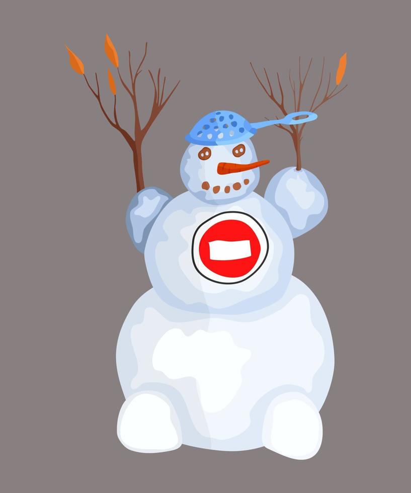 snowman with branches hands. drawing cartoon character vector
