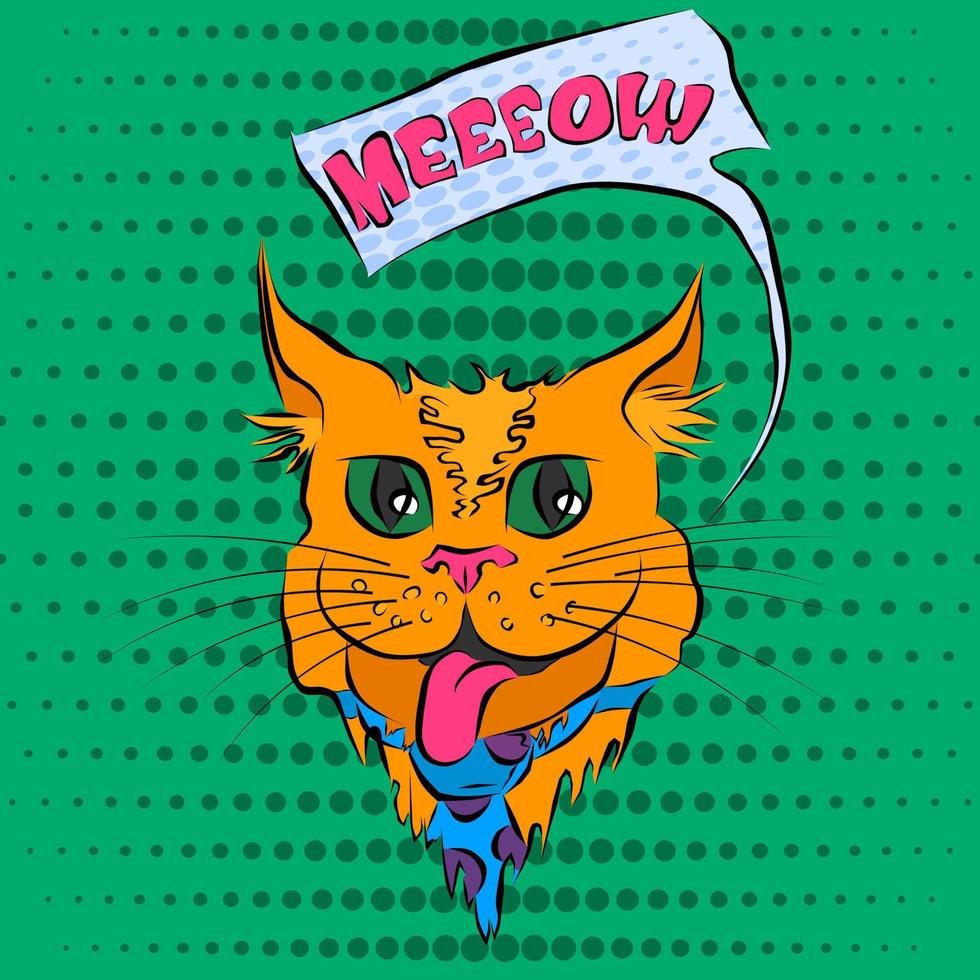 vector de cara de gato de arte pop