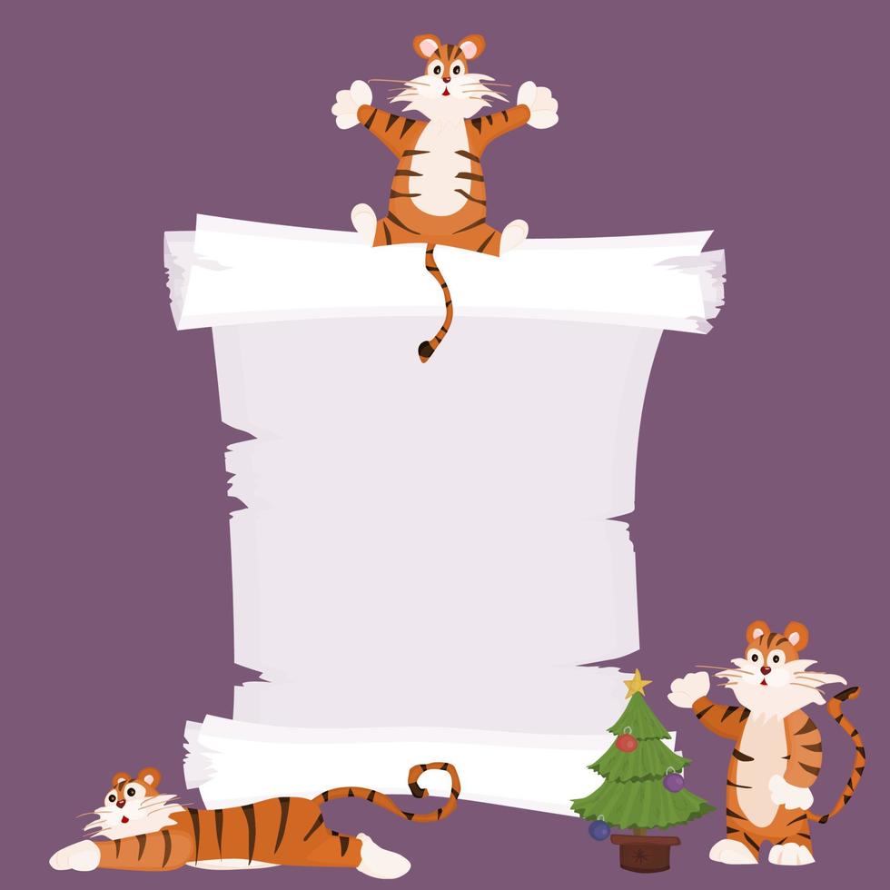 funny characters tigers and old papyrus. flat vector
