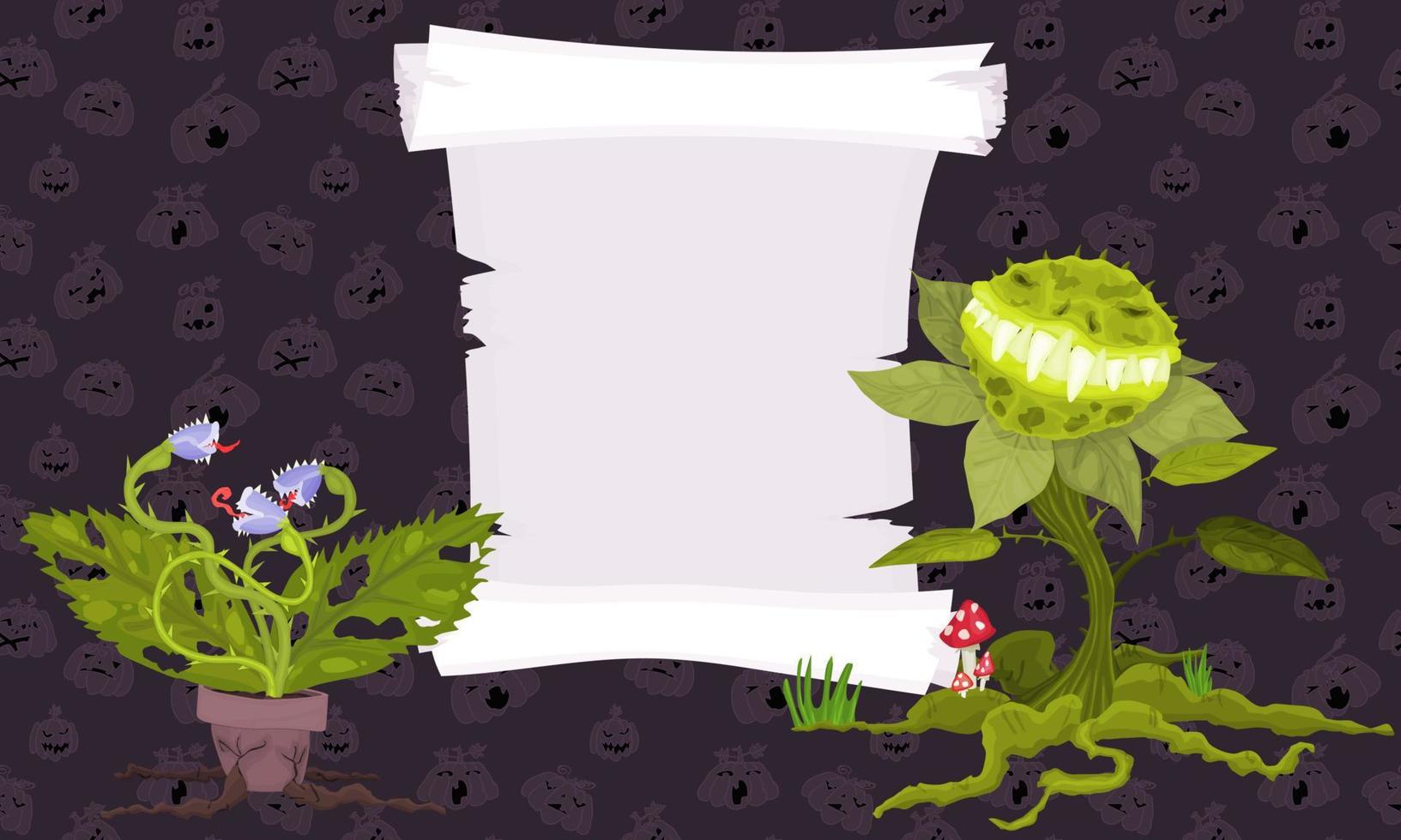 Halloween poster with old and carnivorous plants vector