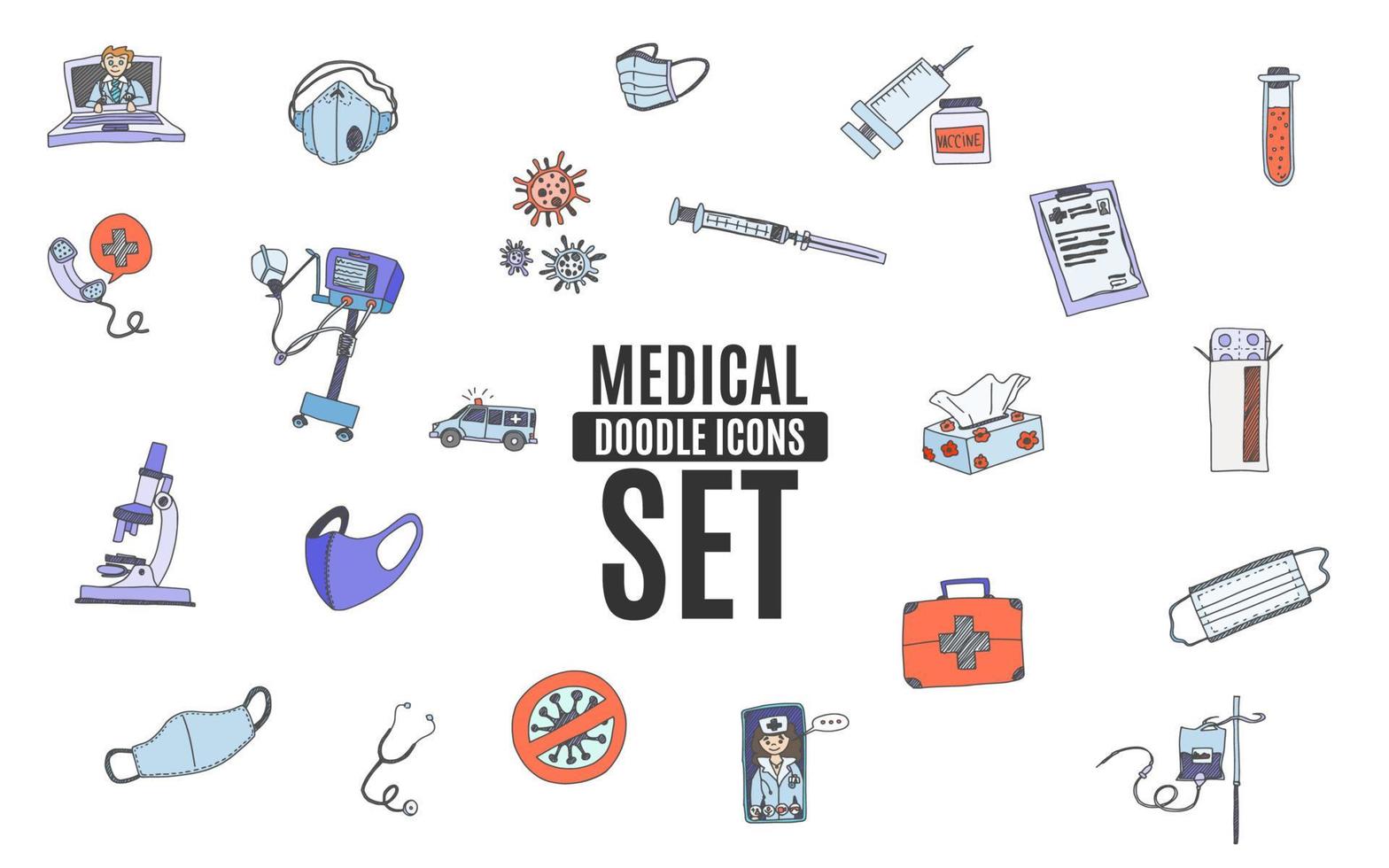 a selection of icons in color medicine doodles vector