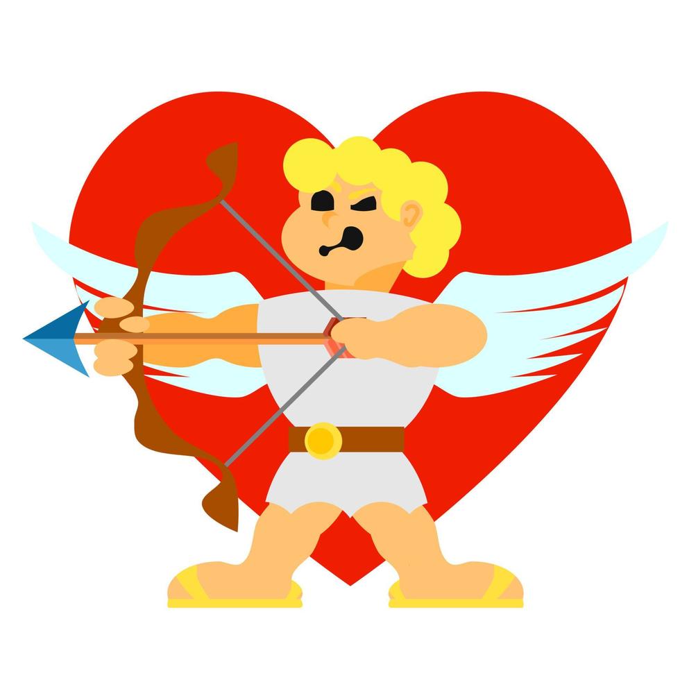 Cupido ángel volador con un arco vector iconos planos