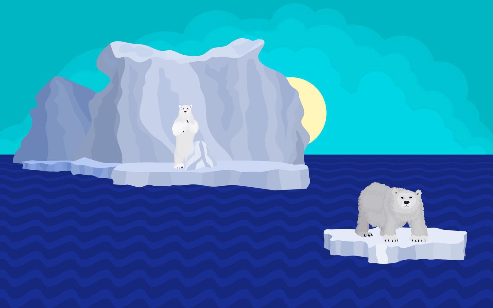 bear on the ice. drawing bright iceberg and sea vector
