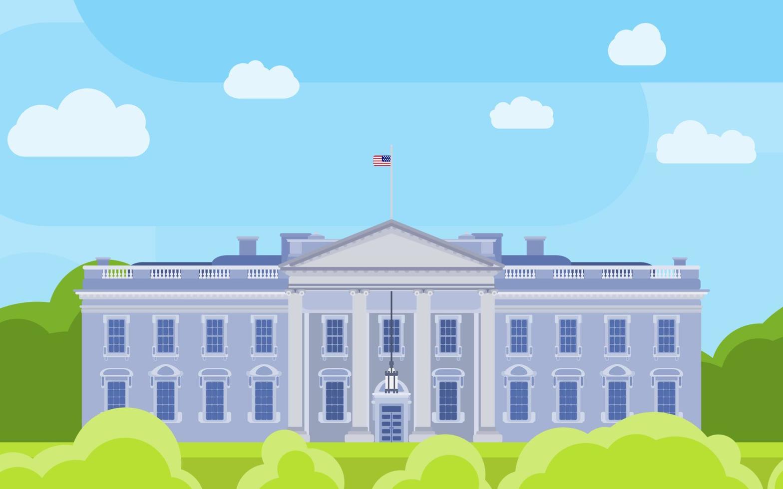 white house building background with trees. flat vector