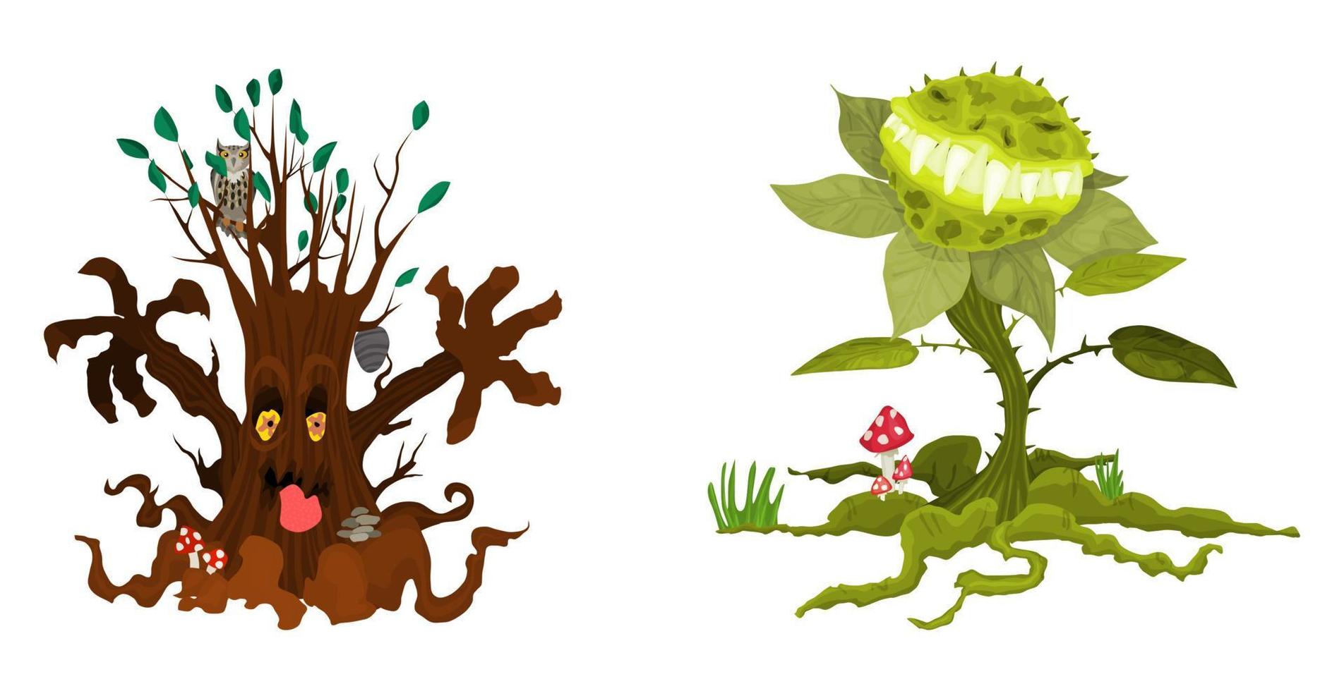 poisonous monster halloween flower and tree vector