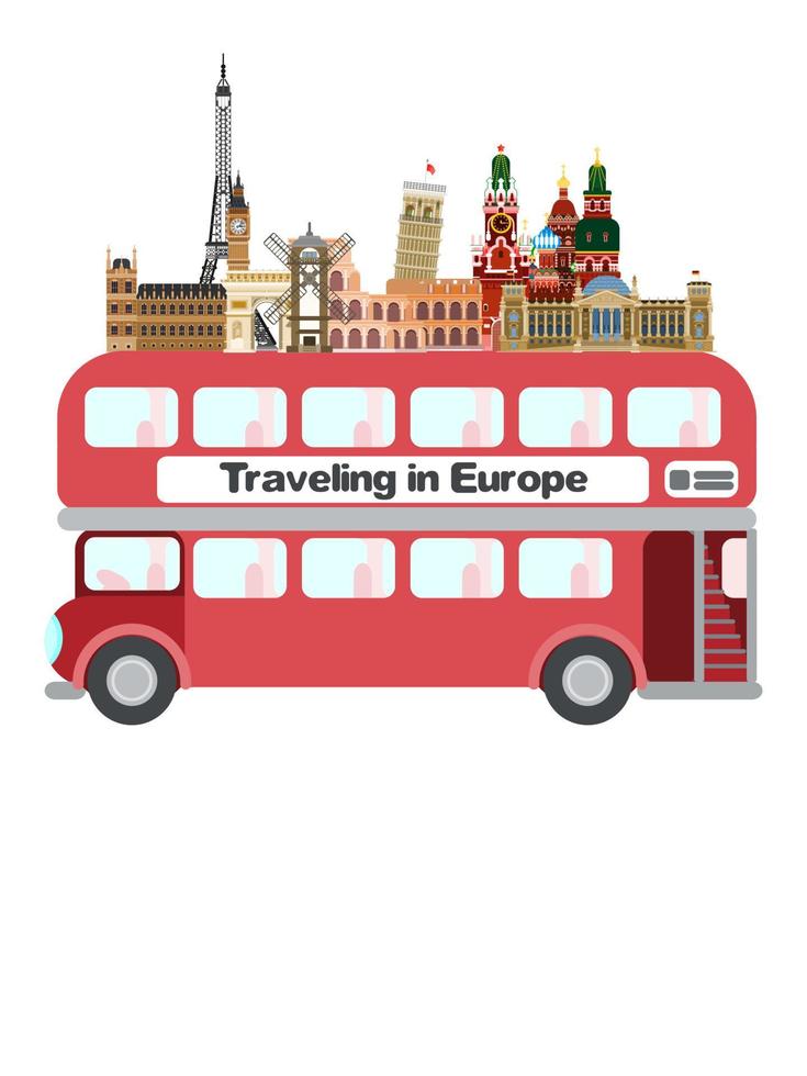 viajar europa londres bus. vector de imagen de estilo plano