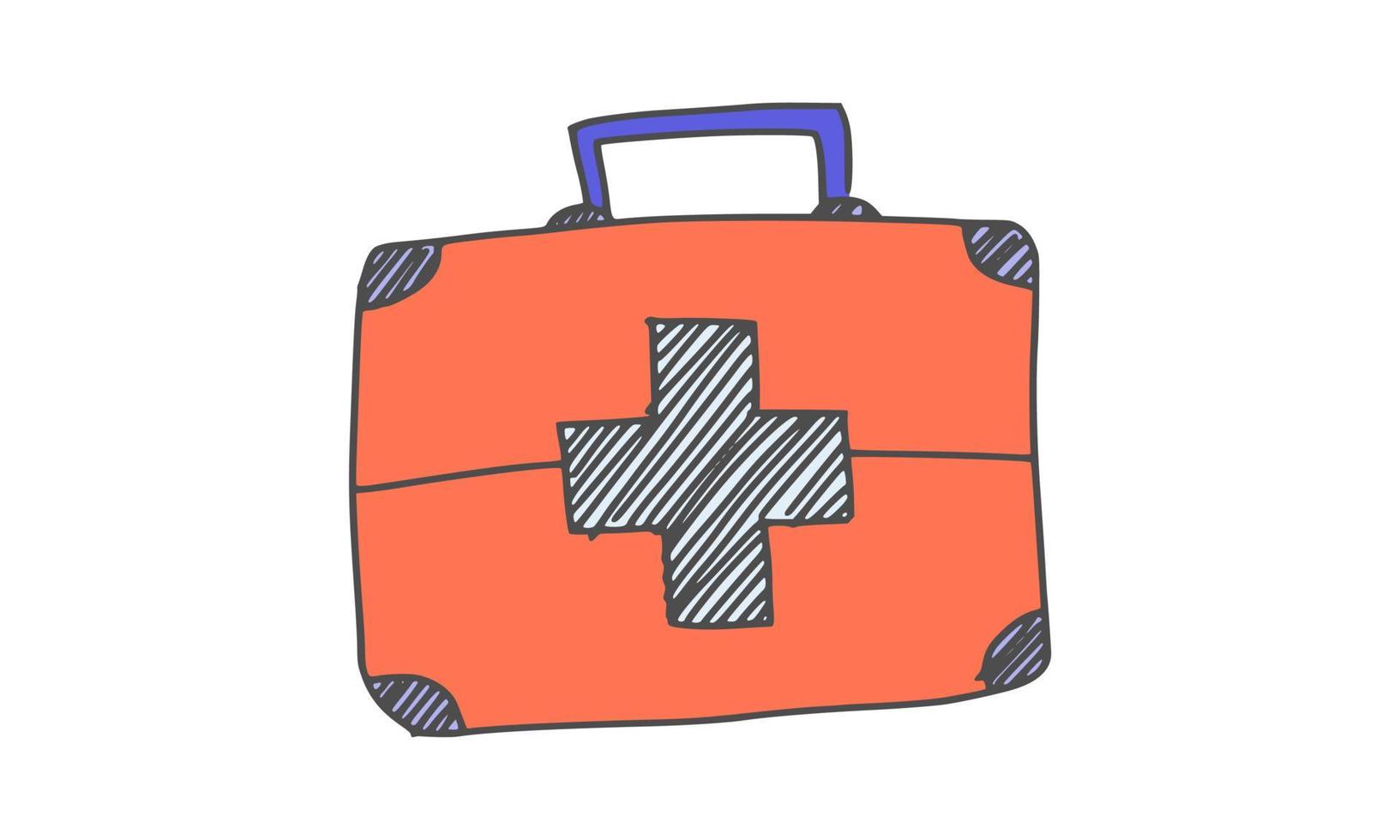 doctor's suitcase bright with cross emblem. sketch vector