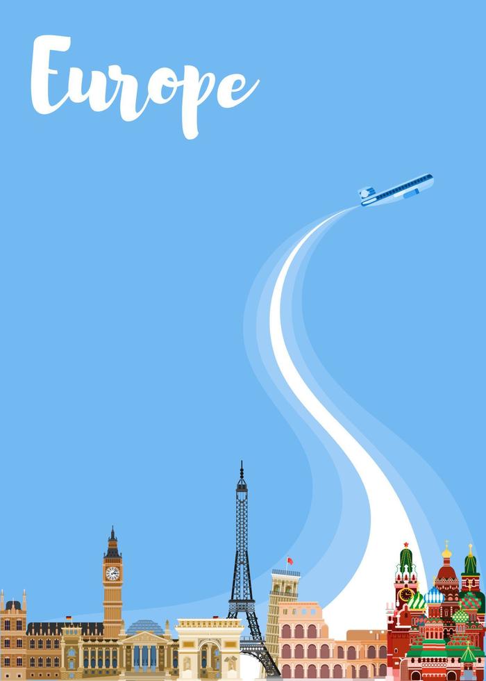 Europe tourism travel with the whole family. flat vector