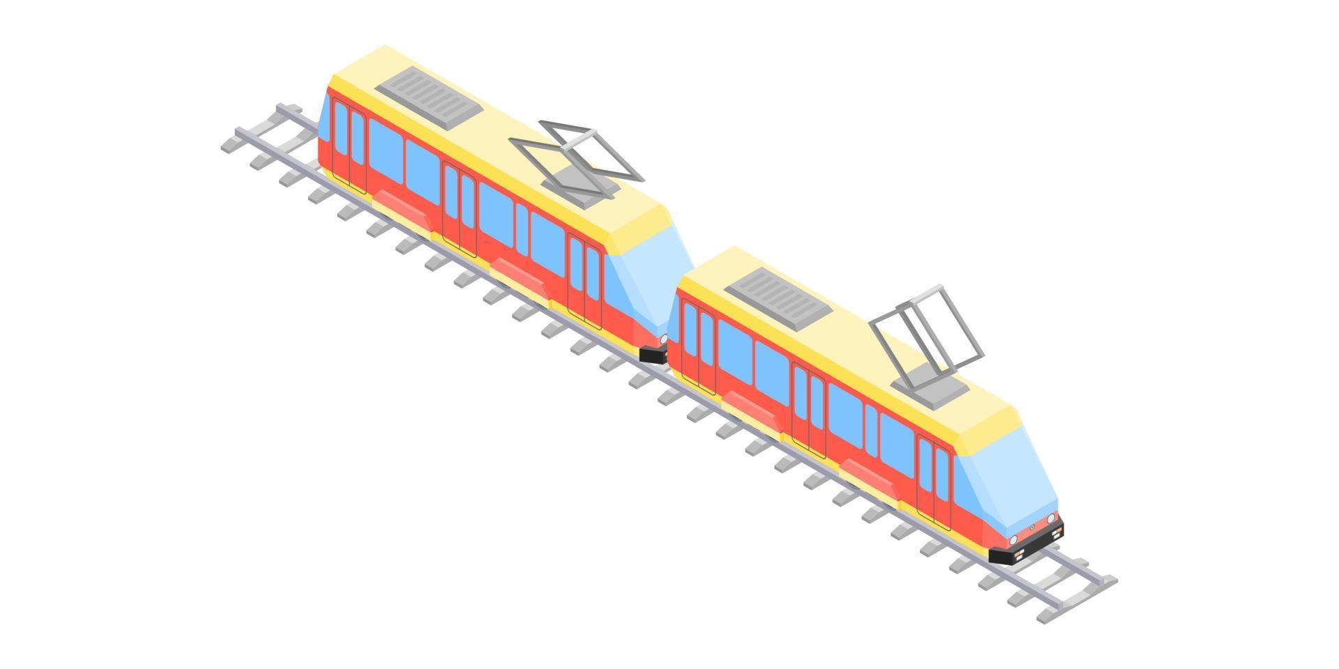 two-car tram city transport. drawing in isometric vector