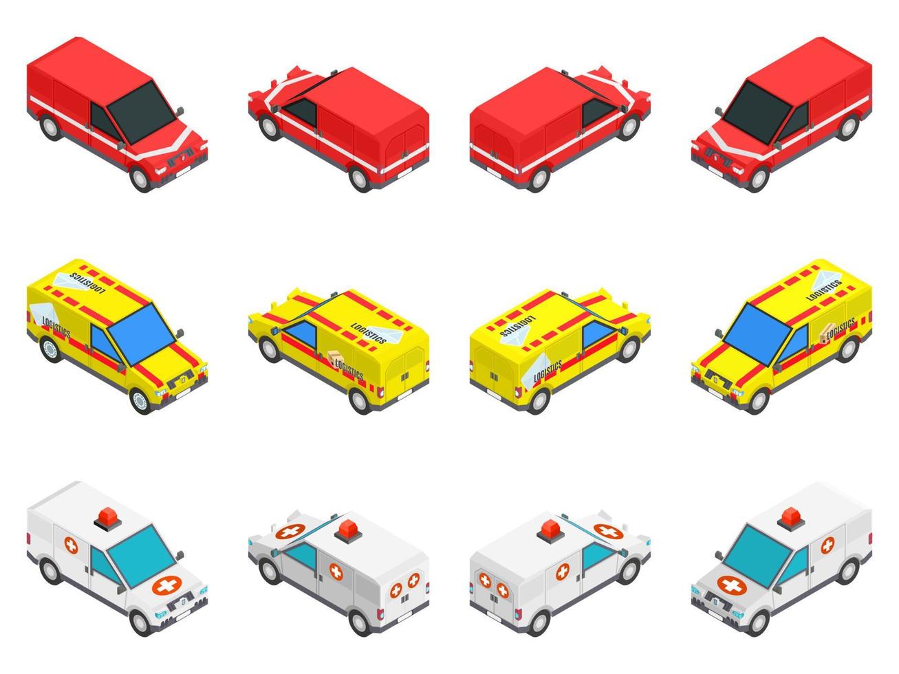 set of cars of multicolored tech service isometric vector