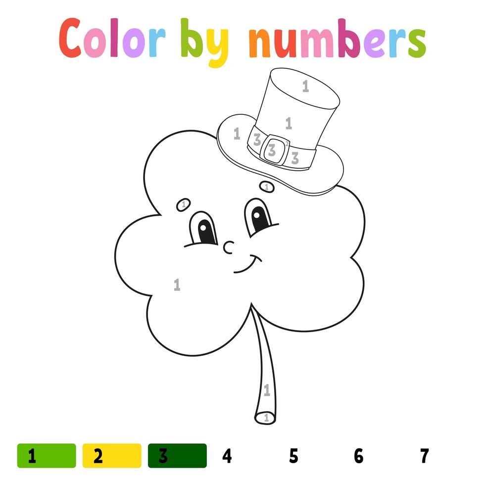 Color by numbers. Coloring book for kids. Vector illustration. Cartoon character. Hand drawn. Worksheet page for children. Isolated on white background. St. Patrick's day.