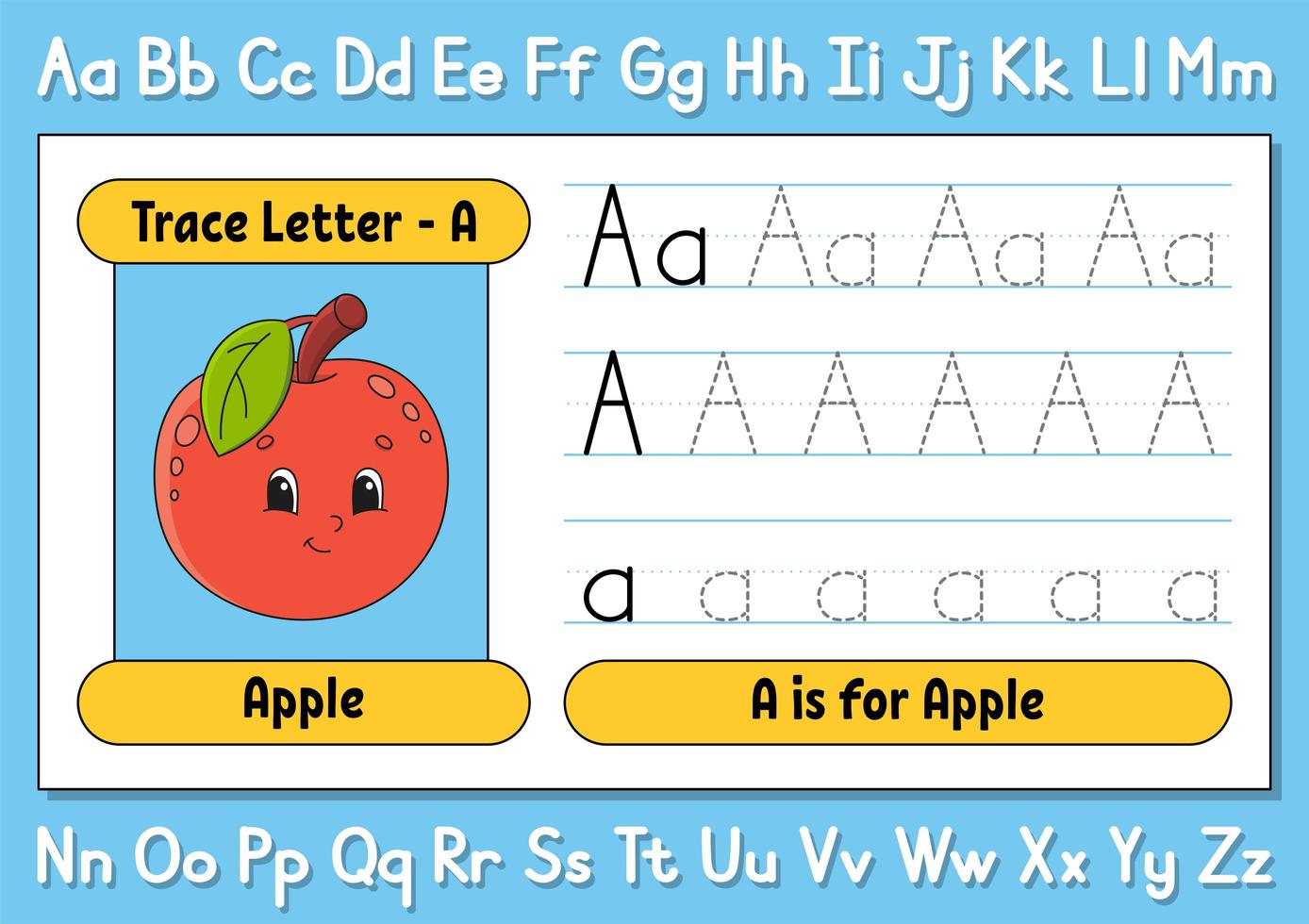 trazar letras. Practica de la escritura. hoja de trabajo de rastreo para niños. aprender el alfabeto. lindo personaje. ilustración vectorial. estilo de dibujos animados. vector