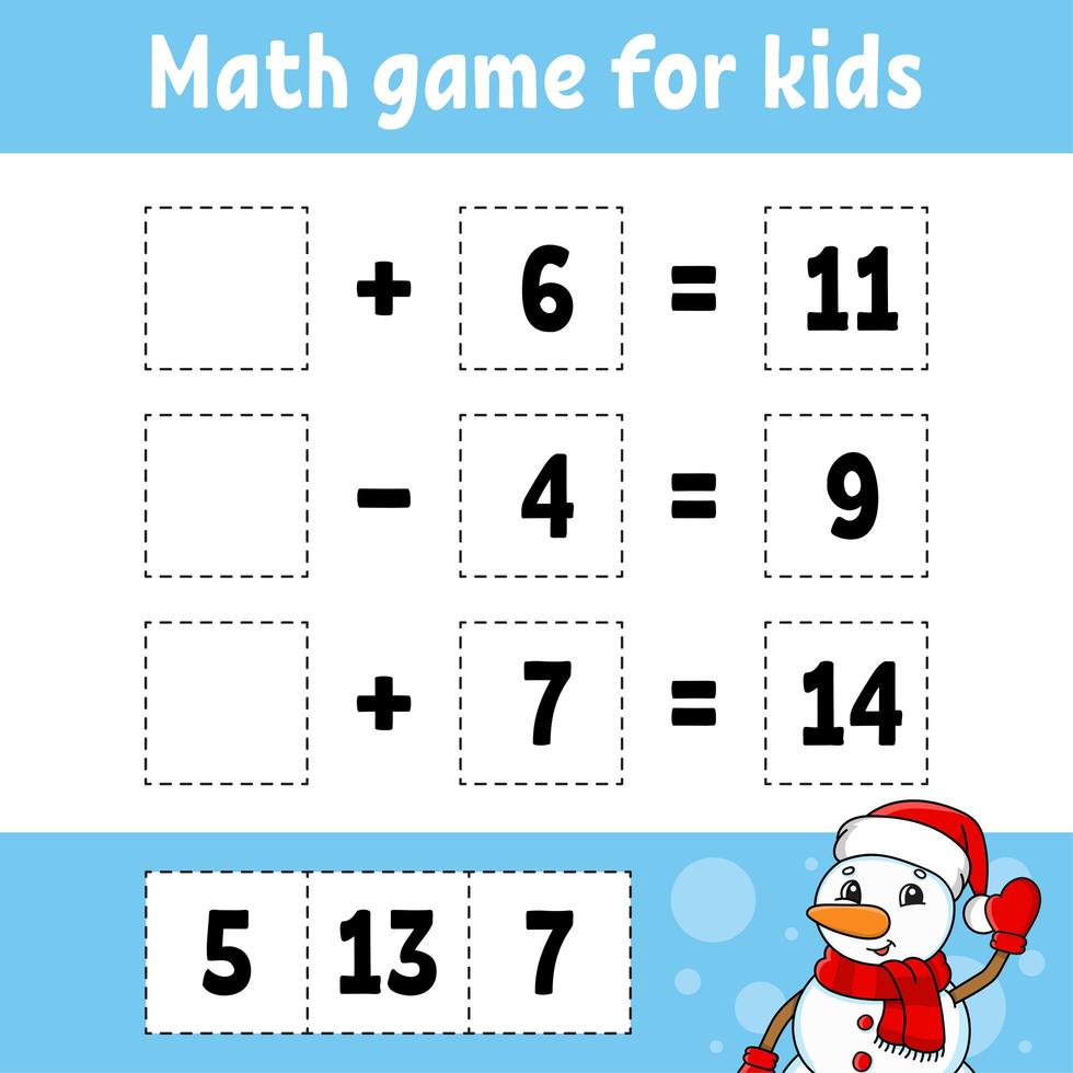 juego de matemáticas para niños. tema de navidad. hoja de trabajo de desarrollo educativo. página de actividades con imágenes. juego para niños. Ilustración de vector aislado de color. personaje divertido. estilo de dibujos animados.