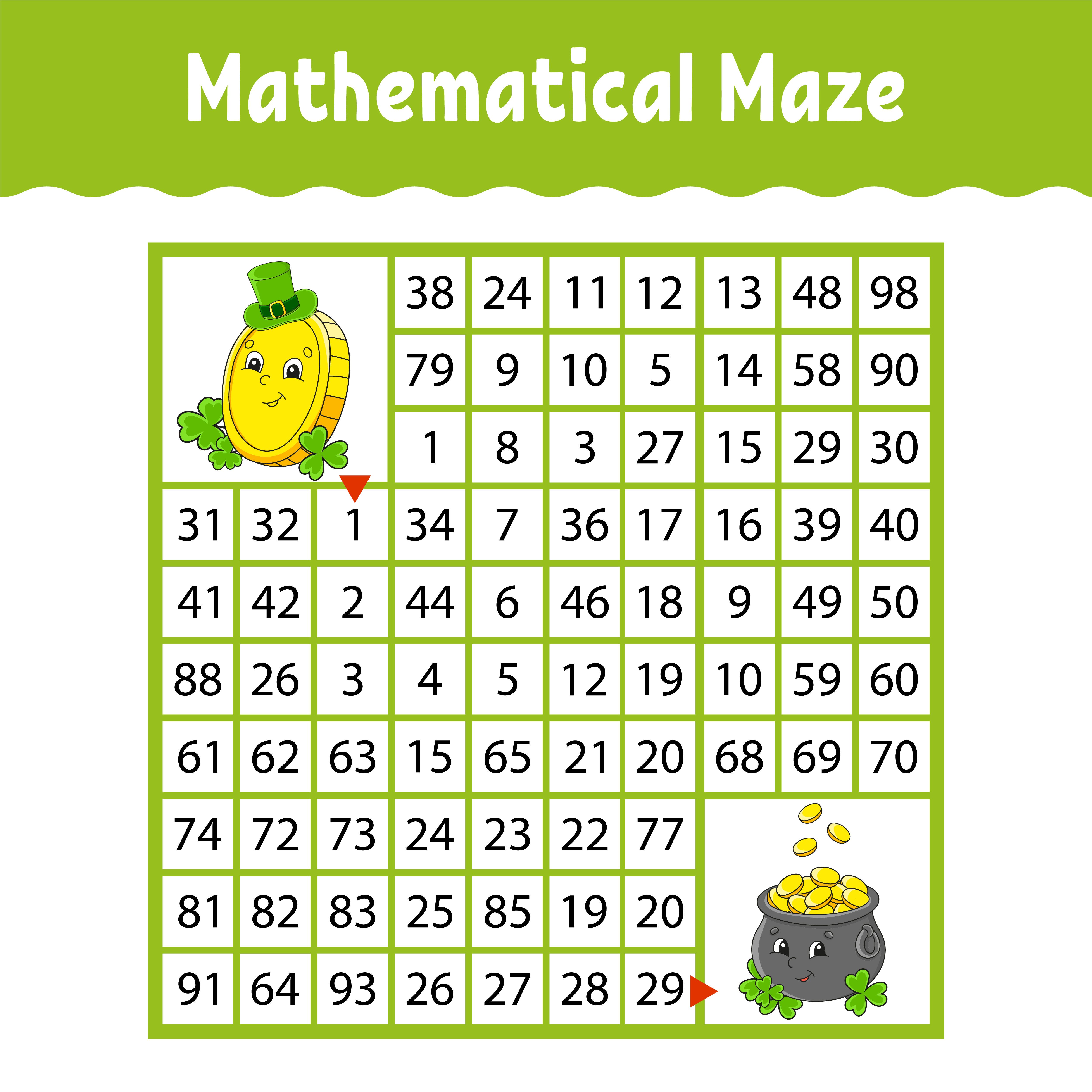 Mathematical square maze. Game for kids. Number labyrinth ...