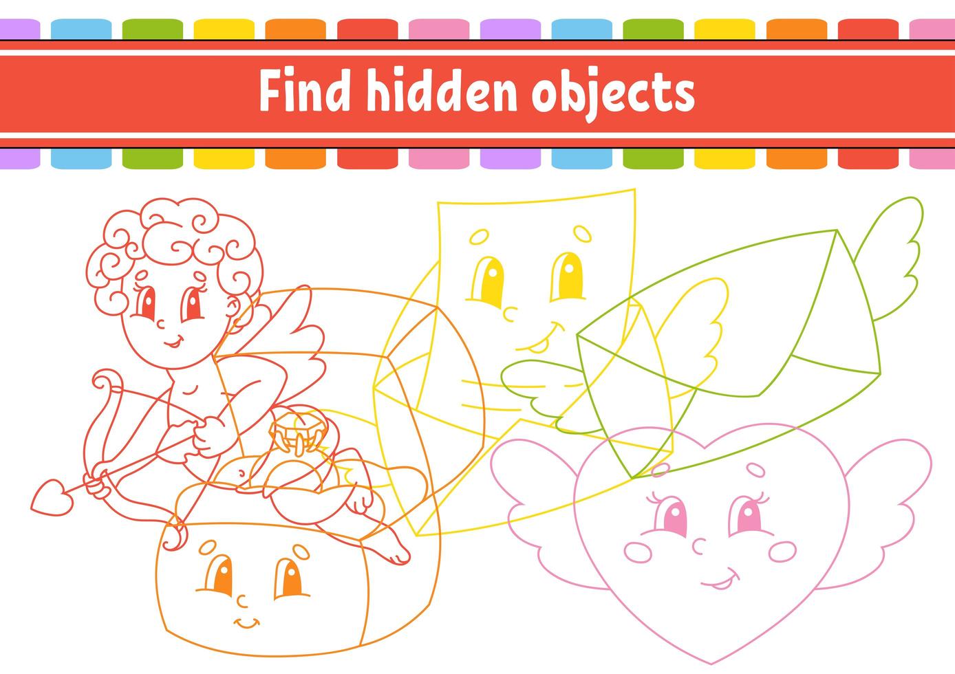 Find hidden object. Education developing worksheet. Activity page with pictures. Color contour. Logical thinking training. Isolated vector illustration. Funny character. Cartoon style.