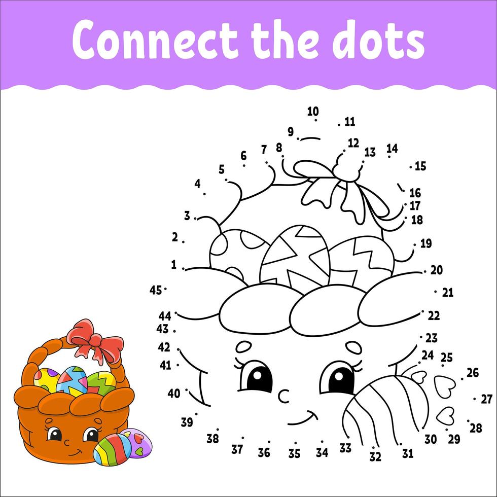 Dot to dot game. Draw a line. For kids. Activity worksheet. Coloring book. With answer. Cartoon character. vector