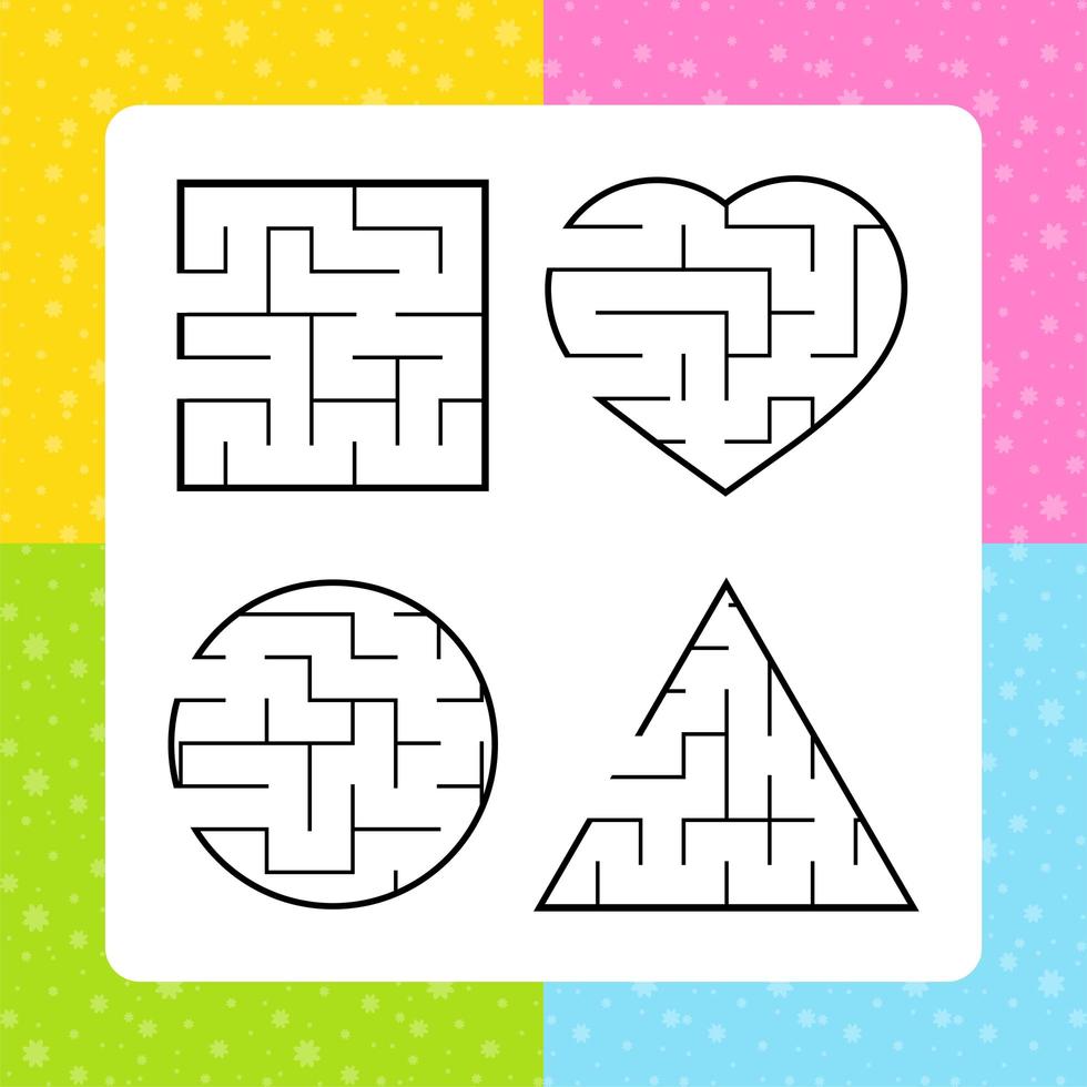 A set of mazes. Game for kids. Puzzle for children. Labyrinth conundrum. Find the right path. Simple flat isolated vector illustration.