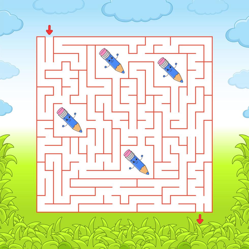 Square maze. Game for kids. Puzzle for children. Labyrinth conundrum. Color vector illustration. Find the right path. Isolated vector illustration. Cartoon character.