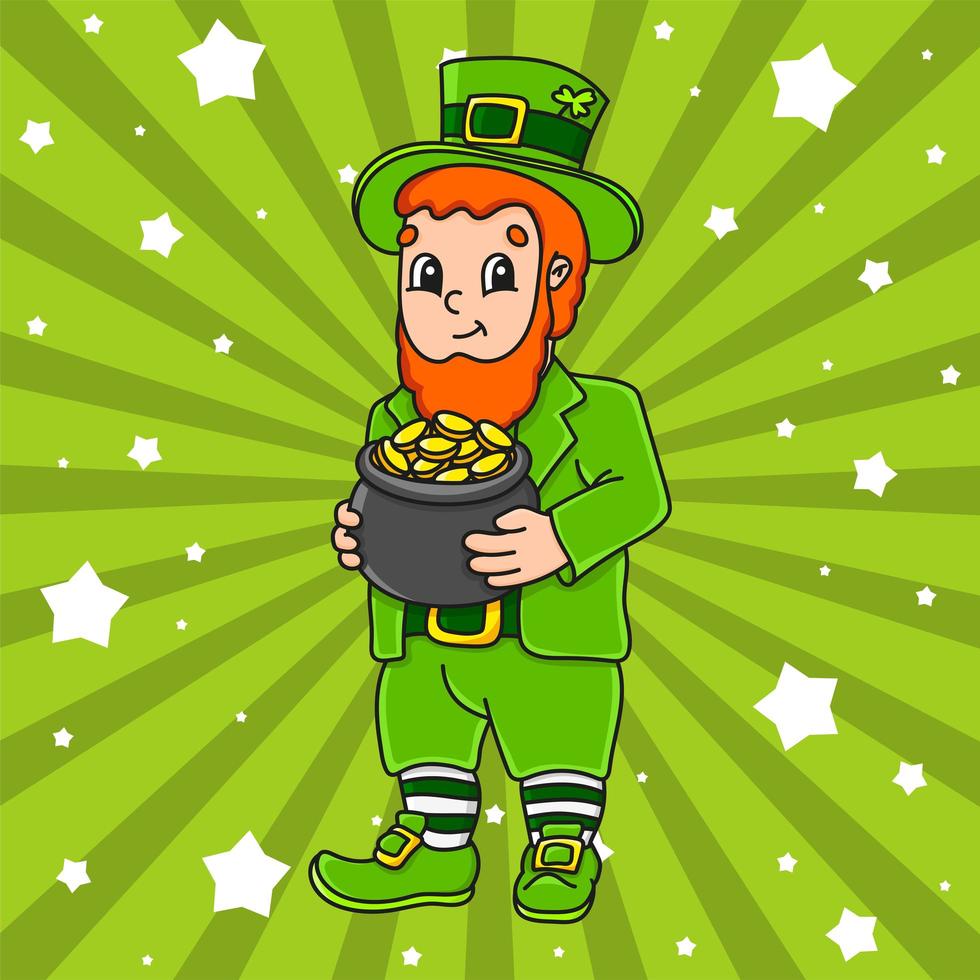 Cute cartoon character. St. Patrick's day. Colorful vector illustration. Isolated on color background. Template for your design.