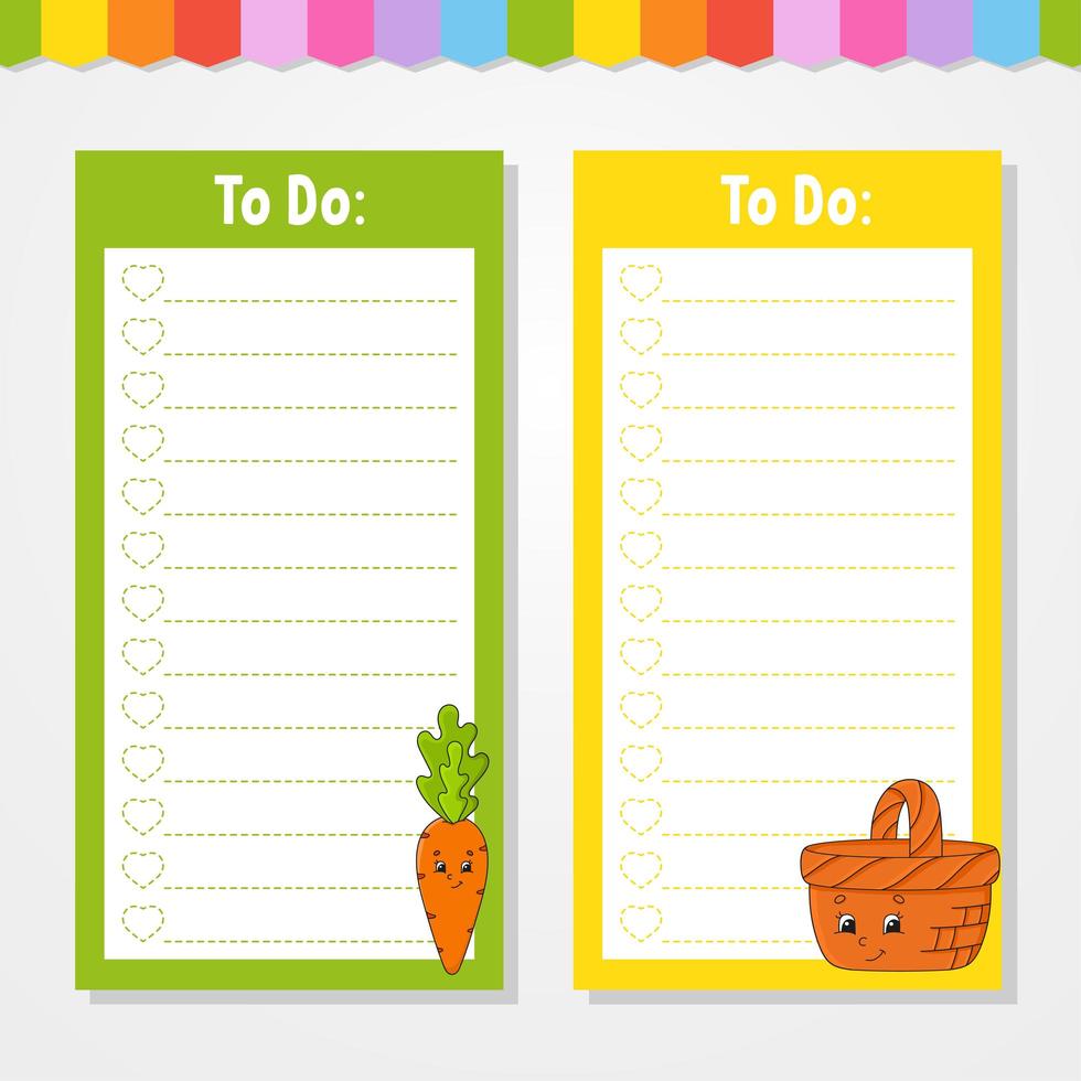 To do list for kids. Empty template. The rectangular shape. Isolated color vector illustration. Funny character. Cartoon style. For the diary, notebook, bookmark.