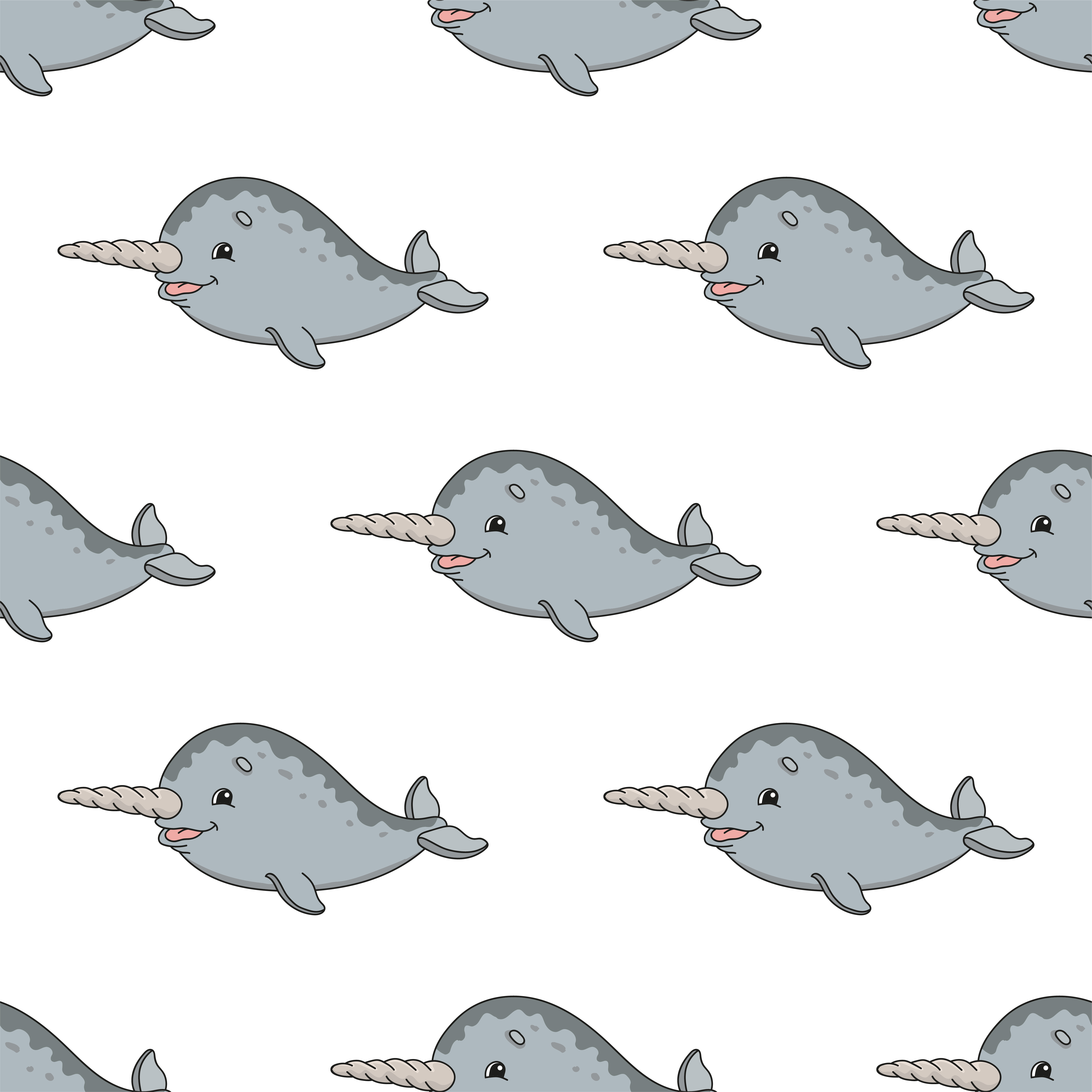 Happy narwhal. Colored seamless pattern with cute cartoon character. Simple  flat vector illustration isolated on white background. Design wallpaper,  fabric, wrapping paper, covers, websites. 3770778 Vector Art at Vecteezy