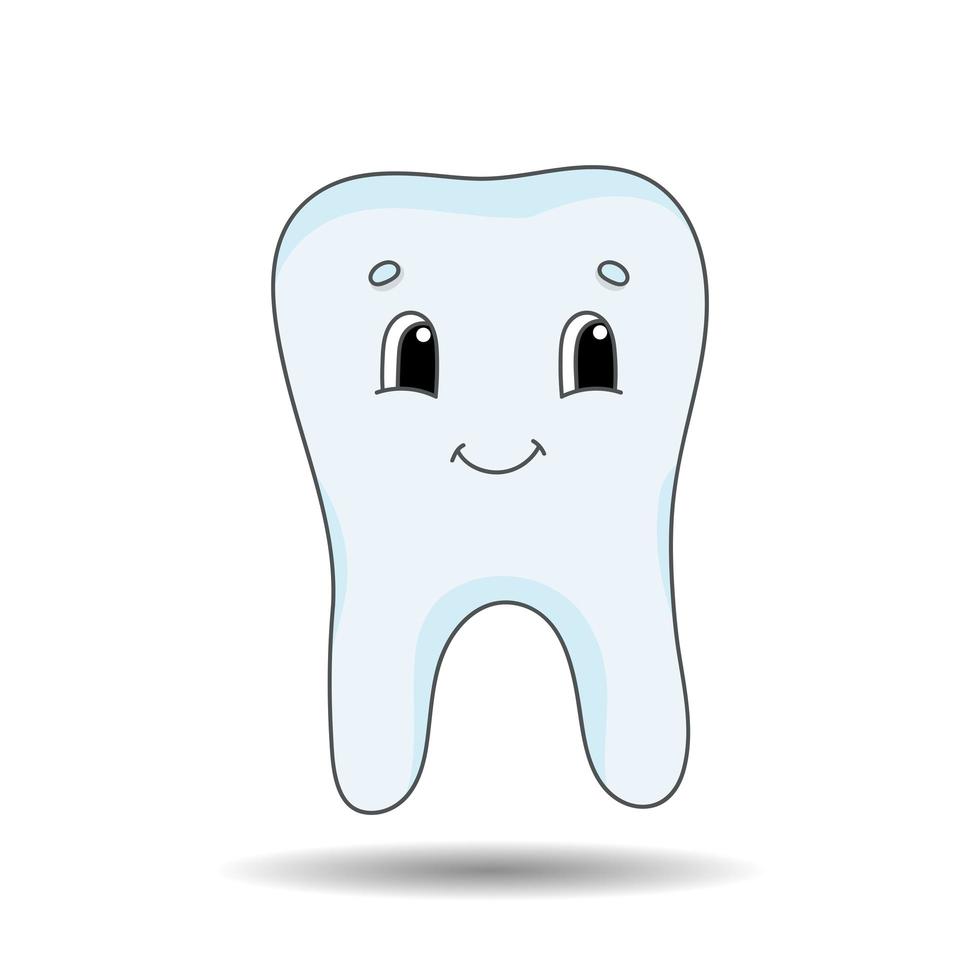 A healthy tooth without caries is smiling. Cute character. Colorful vector illustration. Cartoon style. Isolated on white background. Design element.