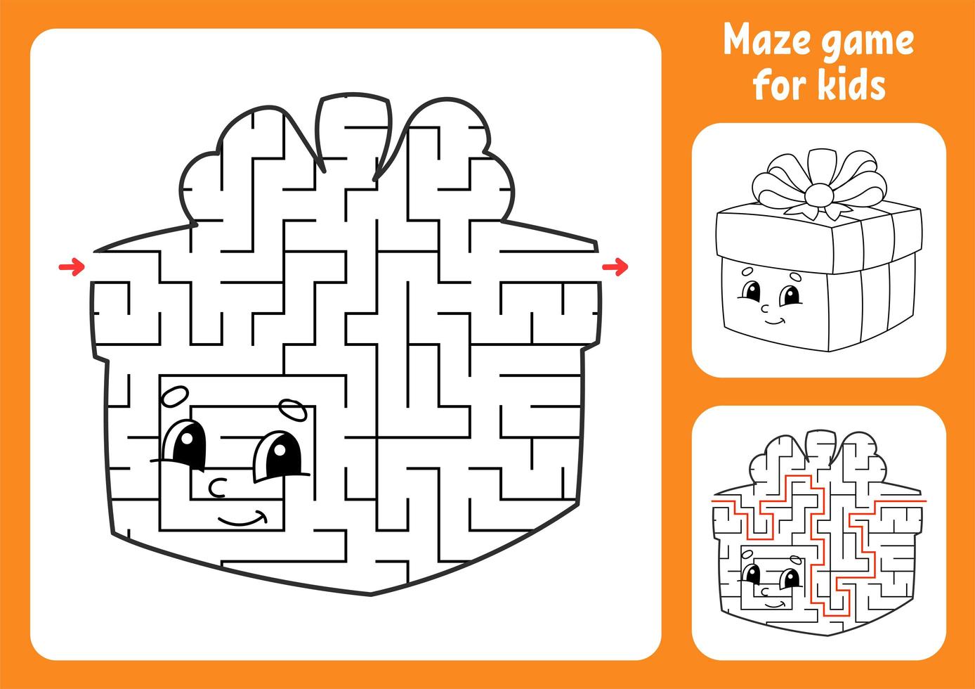 Abstract maze. Game for kids. Puzzle for children. Labyrinth conundrum. Christmas theme. Find the right path. Education worksheet. With answer. vector