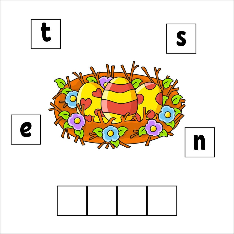 Words puzzle. Education developing worksheet. Learning game for kids. Activity page. Puzzle for children. Riddle for preschool. Vector illustration in cute cartoon style.