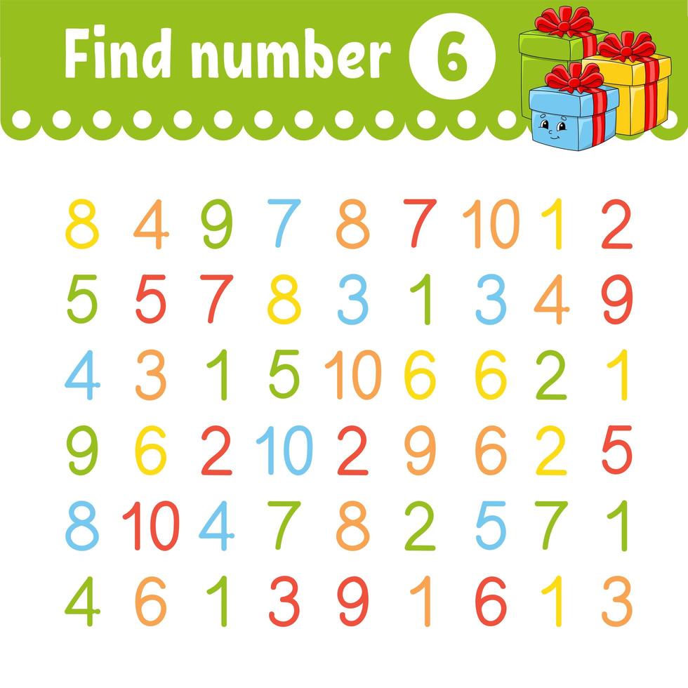 Find number. Education developing worksheet. Activity page with pictures. Game for children. Isolated vector illustration. Funny character. Cartoon style.