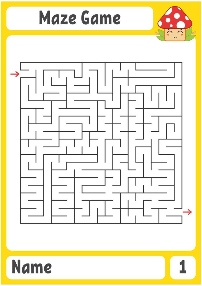 Square maze. Game for kids. Puzzle for children. Labyrinth conundrum. Color vector illustration. Find the right path. The development of logical and spatial thinking.