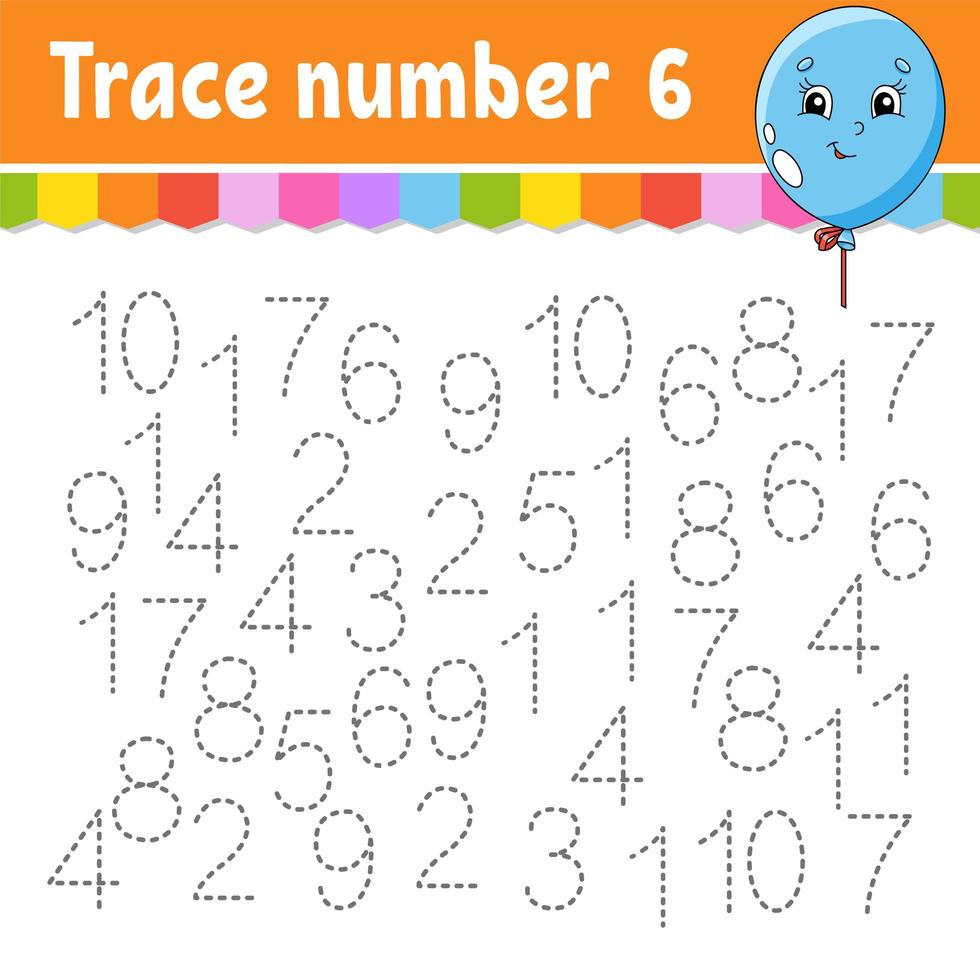 Trace number . Handwriting practice. Learning numbers for kids. Education developing worksheet. Activity page. Game for toddlers and preschoolers. Isolated vector illustration in cute cartoon style.