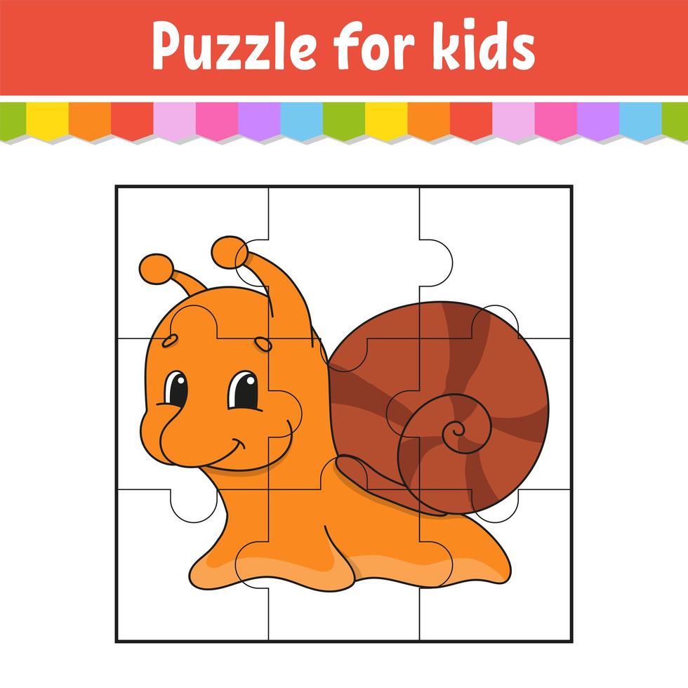 Puzzle game for kids. Jigsaw pieces. Color worksheet. Activity page.Isolated vector illustration. Cartoon style.