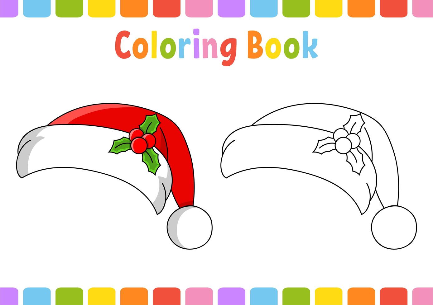 libro para colorear para niños. sombrero de santa claus. personaje animado. ilustración vectorial. página de fantasía para niños. silueta de contorno negro. aislado sobre fondo blanco. vector