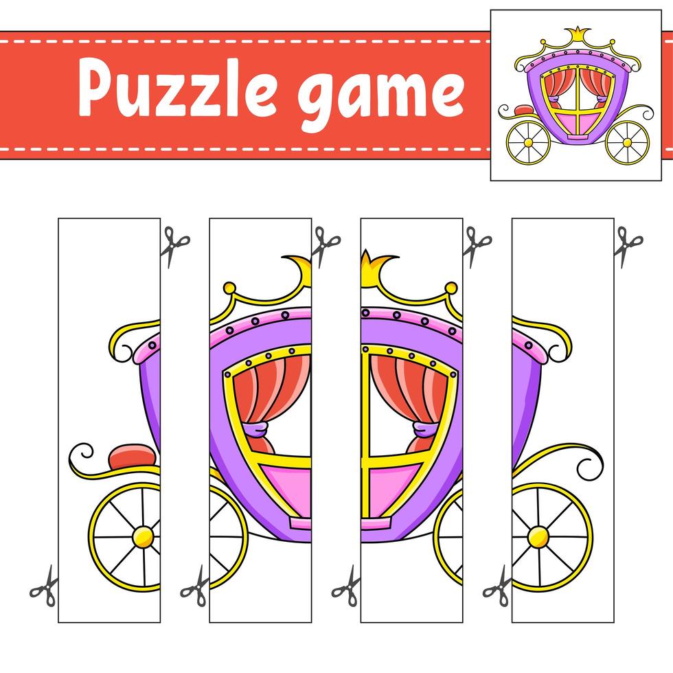 Puzzle game for kids. Cutting practice. Education developing worksheet. Activity page.Cartoon character. vector