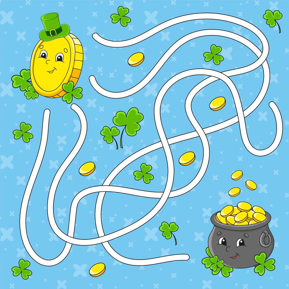 Maze. Game for kids. Labyrinth conundrum. Education developing worksheet. Puzzle for children. Activity page. Cartoon character. Color vector illustration. St. Patrick's day.