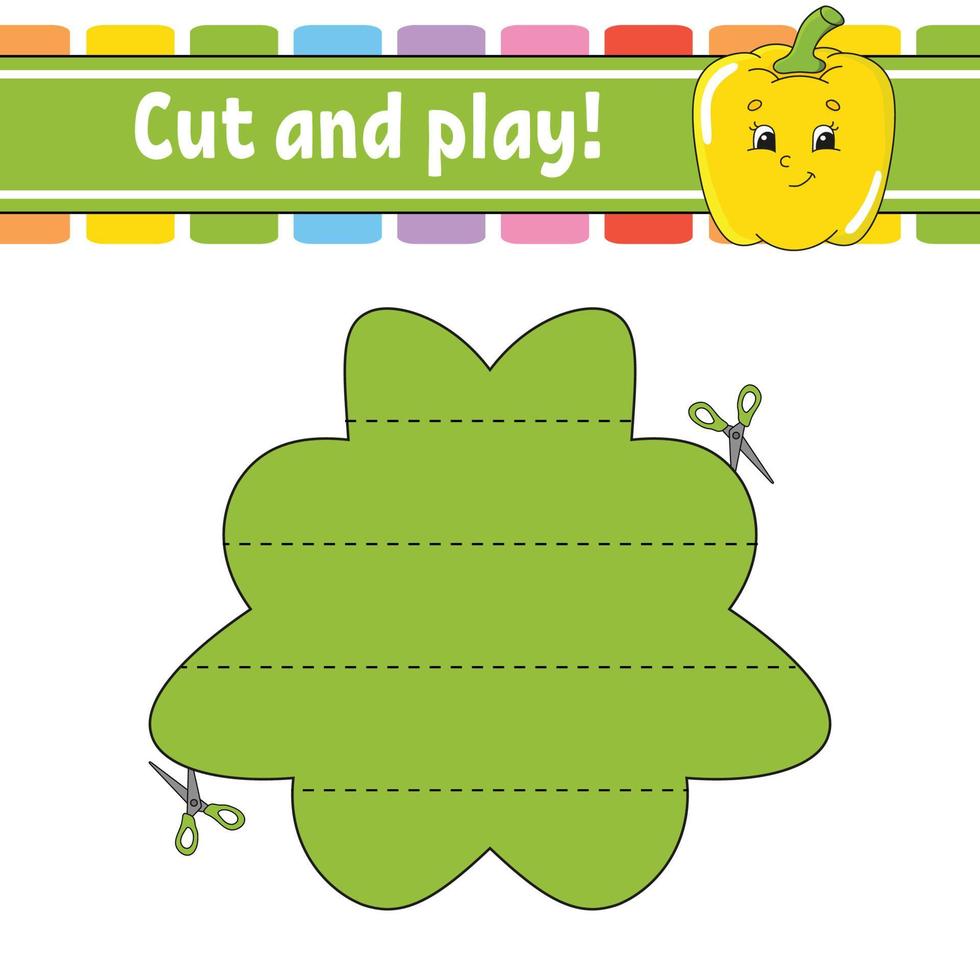 Cut and play. Logic puzzle for kids. Education developing worksheet. Learning game. Activity page. Cutting practice for preschool. Simple flat isolated vector illustration in cute cartoon style.