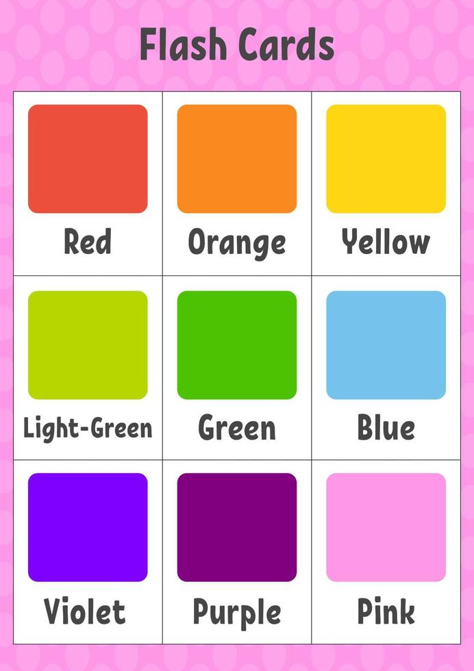 Flash cards. Learning colors. Education developing worksheet. Activity page for kids. Color game for children. Vector illustration.